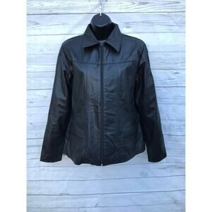 / Bufallo Couro Women’s Black Collared Full Zip Faux Leather Jacket Size L